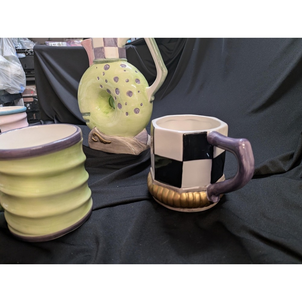 Vintage 1998 CBK Ltd Ceramic Whimsical Tea Set 5 Piece Postmodern Memphis Style - Picture 4 of 7